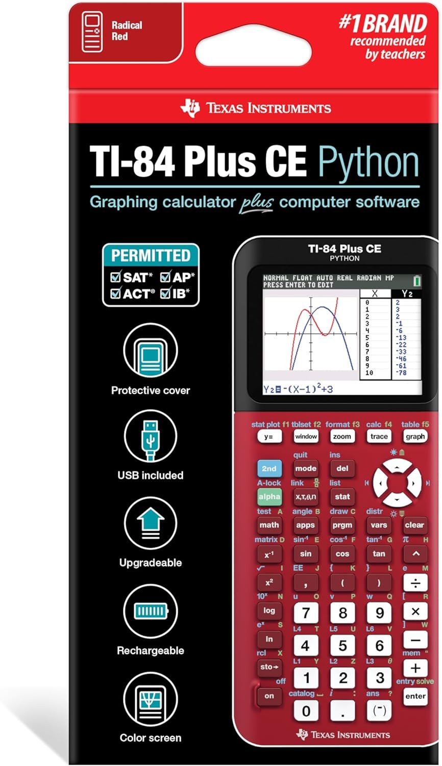 image:imageTexas Instruments TI84 Plus CE Color Graphing Calculator BlackRadical Red