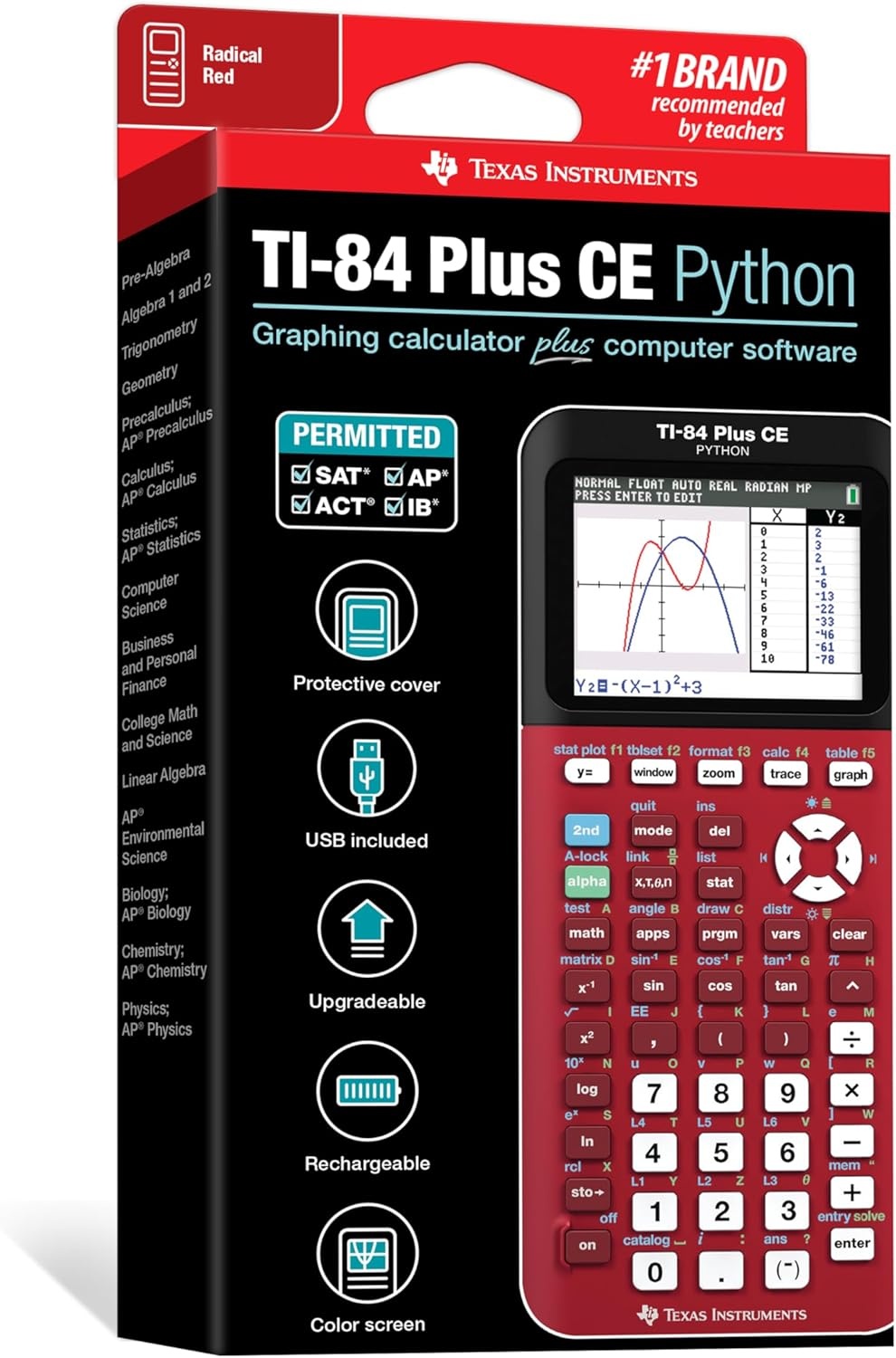 image:imageTexas Instruments TI84 Plus CE Color Graphing Calculator BlackRadical Red