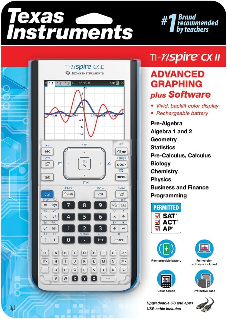image:imageTexas Instruments TINspire CX II Color Graphing Calculator with Student Software PCMac White 354 x 748